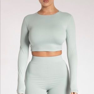 NEW Meshki Emely Long Sleeve Crop Top in Storm XS